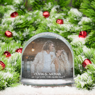 Simple Elegant Text and Photo Wedding Snow Globe