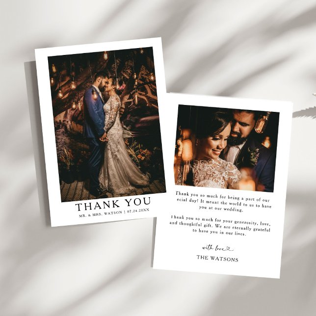 Simple Elegant Text and Photo Wedding Thank You  Card (Creator Uploaded)