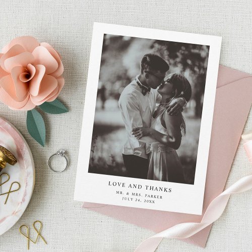 Simple Elegant Text and Photo  Wedding Thank You Card