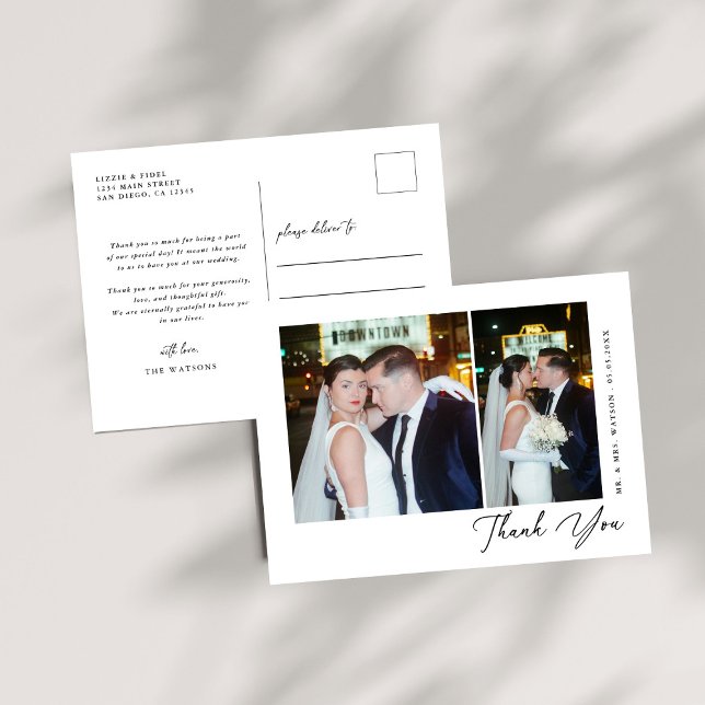 Simple Elegant Text and Photo Wedding Thank You  Postcard (Creator Uploaded)