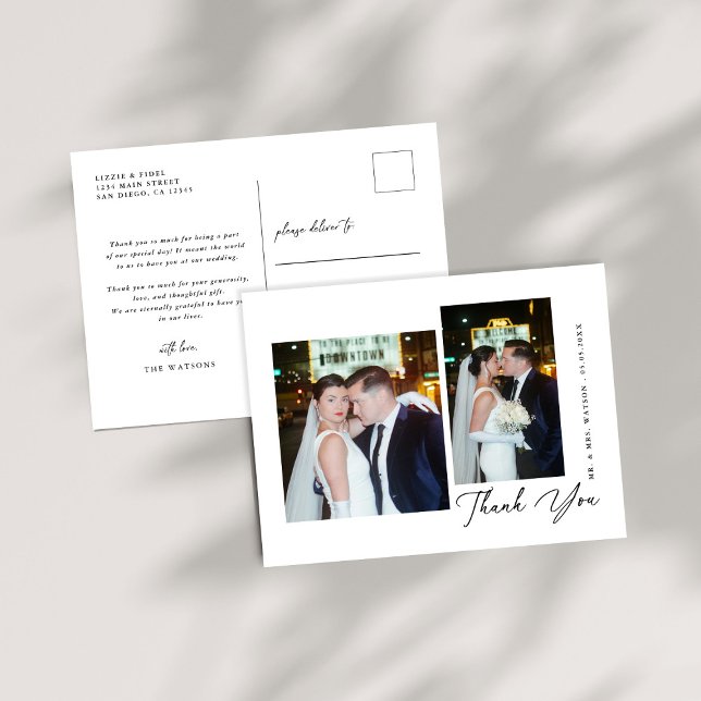 Simple Elegant Text and Photo Wedding Thank You  Postcard (Creator Uploaded)