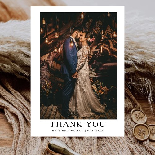 Simple Elegant Text and Photo  Wedding Thank You  Postcard