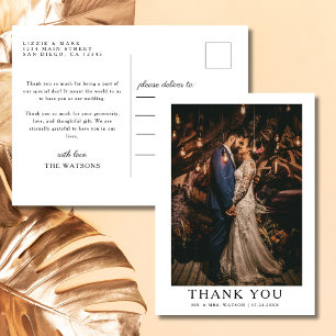 Simple Elegant Text and Photo Wedding Thank You Postcard