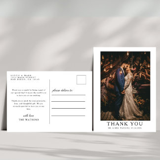 Simple Elegant Text and Photo | Wedding Thank You Postcard