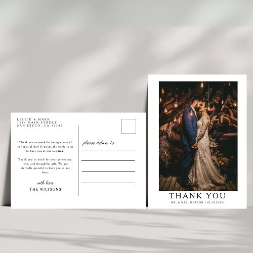 Simple Elegant Text and Photo  Wedding Thank You  Postcard