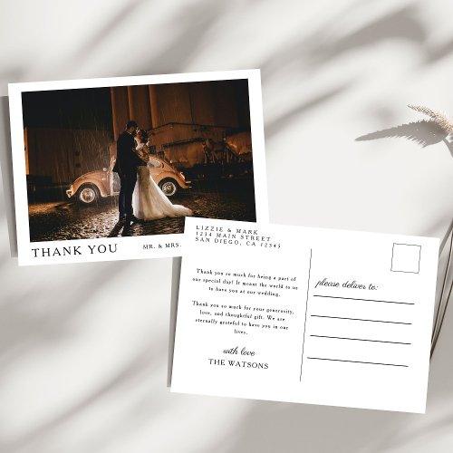 Simple Elegant Text and Photo Wedding Thank You  Postcard