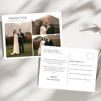 Simple Elegant Text and Photo Wedding Thank You Postcard
