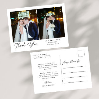 Simple Elegant Text and Photo Wedding Thank You Postcard