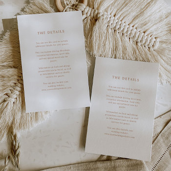 Simple Elegant Text | Boho Wedding Guest Details Enclosure Card by Customize_My_Wedding at Zazzle