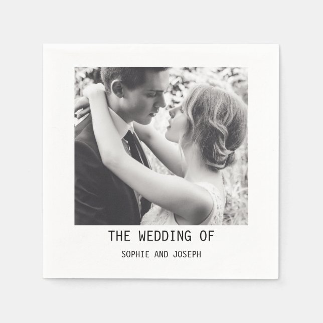 Simple Elegant Text & Photo | QR Code Wedding Napkins (Front)