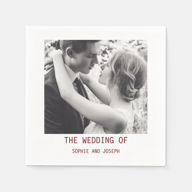 Simple Elegant Text & Photo | QR Code Wedding Napkins (Front)