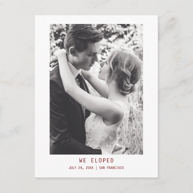 Simple Elegant Text & Photo | Wedding Announcement Postcard (Front)