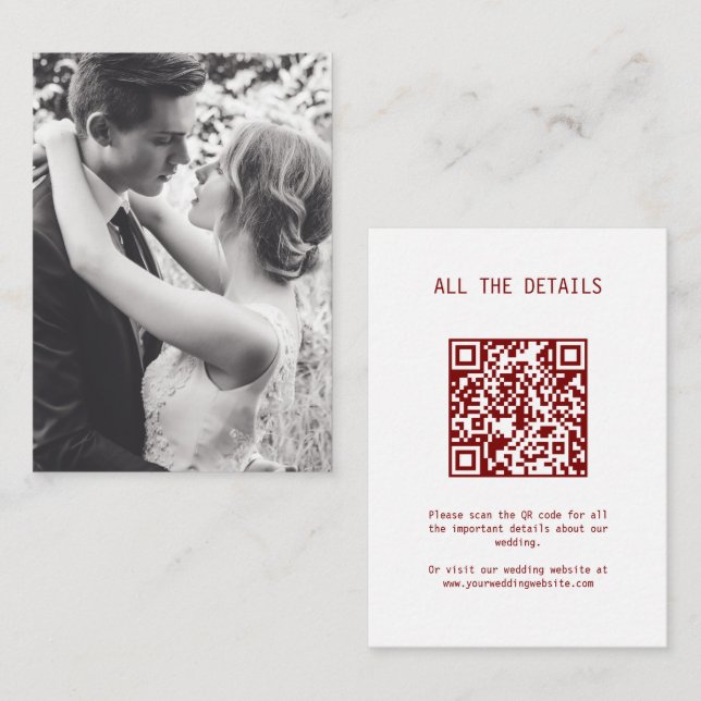 Simple Elegant Text Photo Wedding Details QR Code  Enclosure Card (Front/Back)