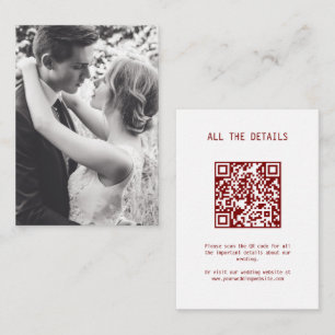 Simple Elegant Text Photo Wedding Details QR Code Enclosure Card