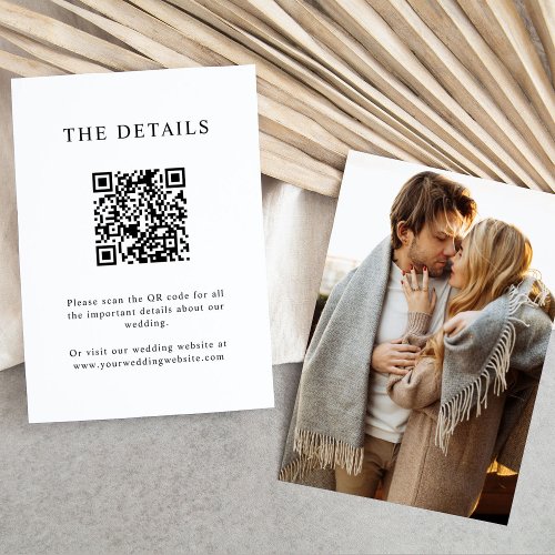 Simple Elegant Text Photo Wedding Details QR Code Enclosure Card