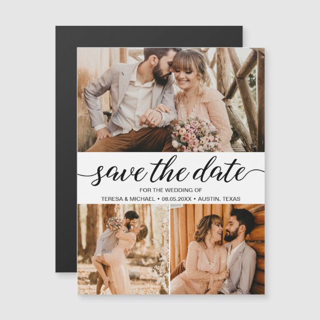 Simple Elegant Text Photo Wedding Save the date  Magnetic Invitation (Front/Back)