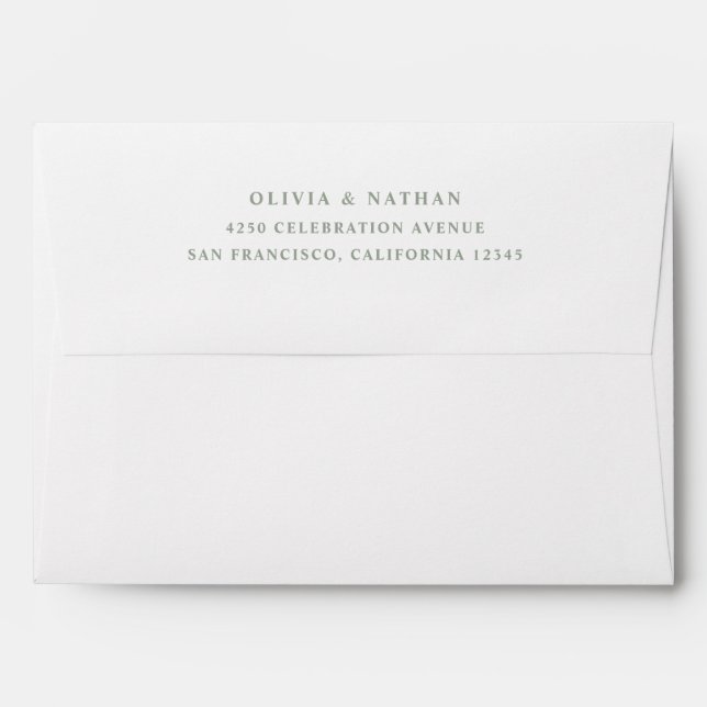 Simple Elegant Text | Sage Green on White Envelope (Back (Top Flap))