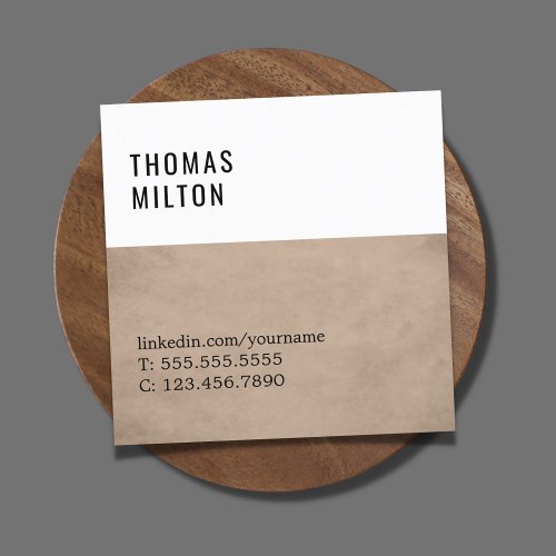 Simple Elegant Texture Brown White Consultant Square Business Card