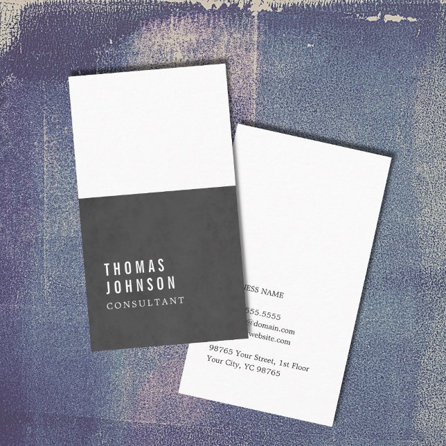 Simple Elegant Texture Dark Grey White Consultant Business Card (Creator Uploaded)