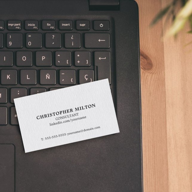 Simple Elegant Texture White Consultant Business Card (Creator Uploaded)