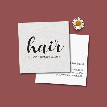 Simple Elegant Texture White Hair Stylist  Square Business Card by pro_business_card at Zazzle
