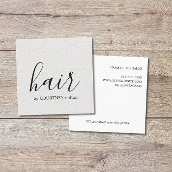 Simple Elegant Texture White Hair Stylist Square Business Card by pro_business_card at Zazzle