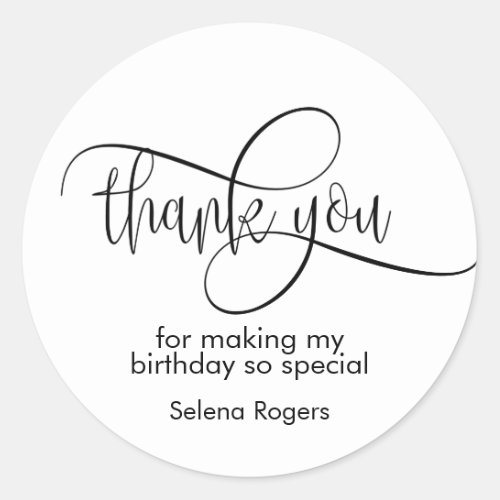 Simple Elegant Thank You Black and White Classic Round Sticker