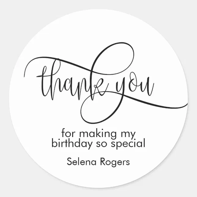 Simple Elegant Thank You Black and White Classic Round Sticker | Zazzle