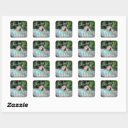 Simple Elegant Thank You Photo Graduation Square Sticker | Zazzle