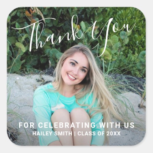 Simple Elegant Thank You Photo Graduation Square Sticker