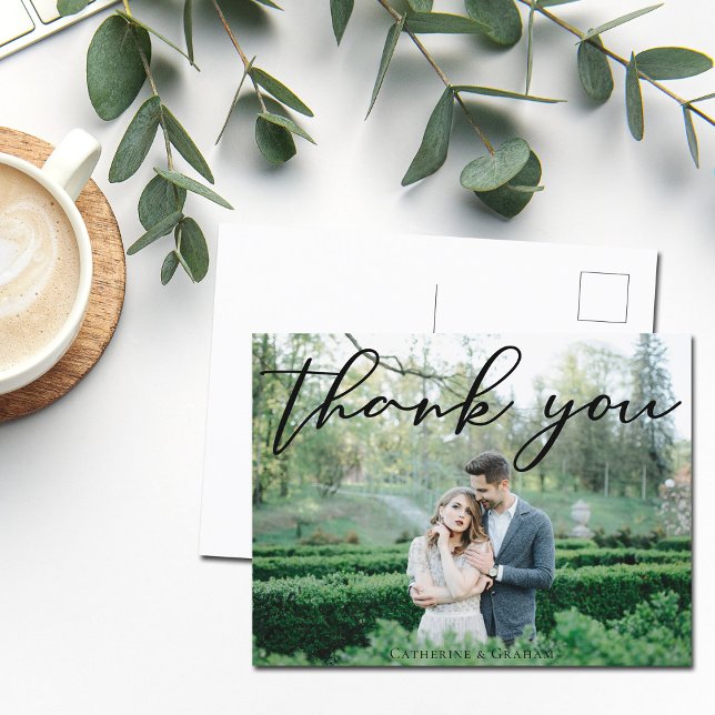 Simple Elegant Thank You Script Chic Wedding Photo Postcard (Creator Uploaded)