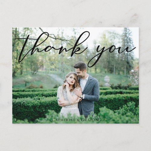 Simple Elegant Thank You Script Chic Wedding Photo Postcard