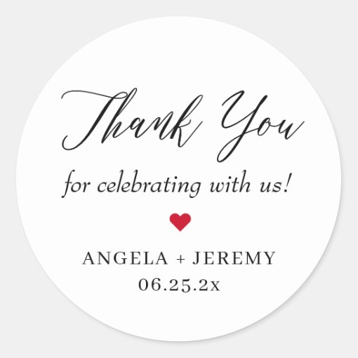 Simple Elegant Thank You Script Gift Favor Classic Round Sticker | Zazzle