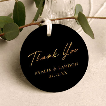 Simple Elegant Thank You Wedding Black Gold Favor Tags by Orabella at Zazzle