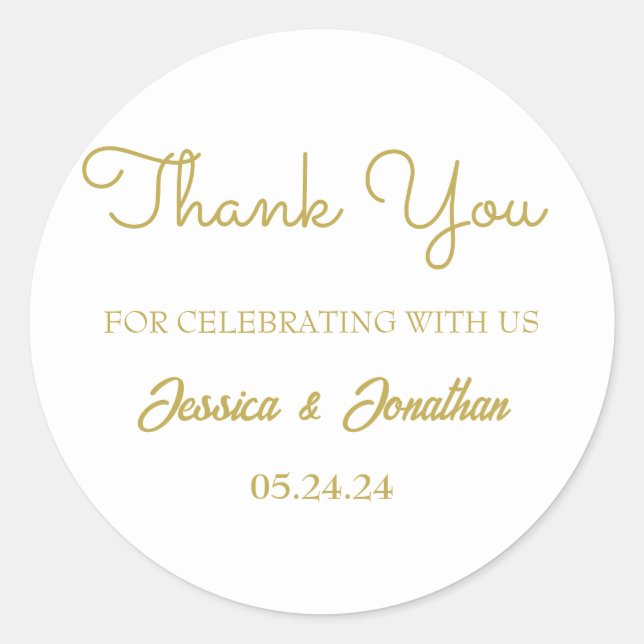 Simple Elegant Thank You Wedding Favor Classic Round Sticker (Front)