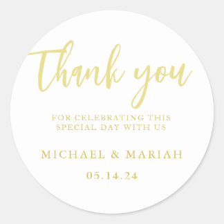 Simple Elegant Thank You Wedding Favor Classic Round Sticker