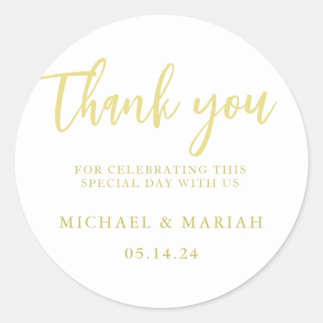 Simple Elegant Thank You Wedding Favor Classic Round Sticker (Front)