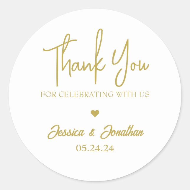Simple Elegant Thank You Wedding Favor Classic Round Sticker (Front)