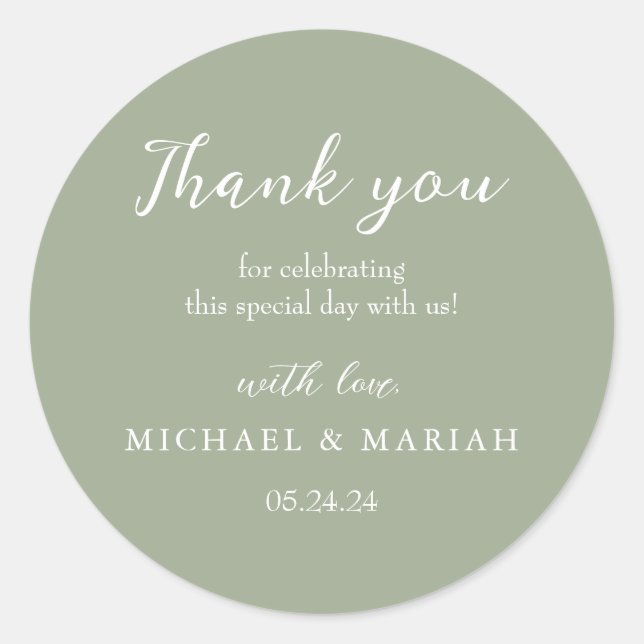 Simple Elegant Thank You Wedding Favor Classic Round Sticker (Front)