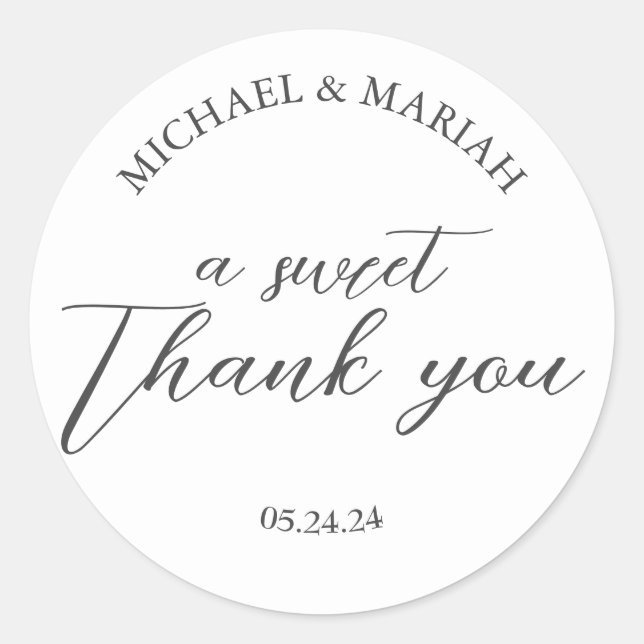 Simple Elegant Thank You Wedding Favor Classic Round Sticker (Front)