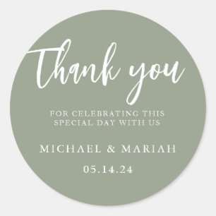 Simple Elegant Thank You Wedding Favor Classic Round Sticker
