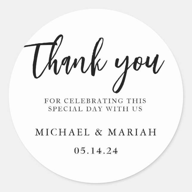Simple Elegant Thank You Wedding Favor Classic Round Sticker (Front)
