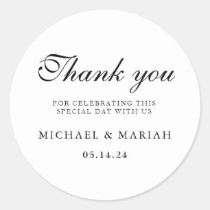 Simple Elegant Thank You Wedding Favor Classic Round Sticker