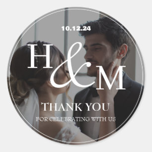 Simple Elegant Thank You Wedding Photo Favor Classic Round Sticker