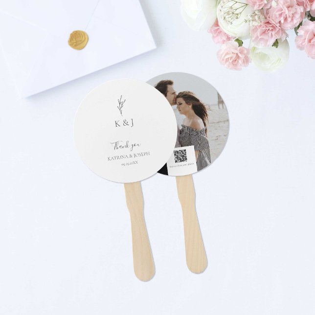 Simple Elegant Thank you Wedding QR Code Photo Hand Fan (Creator Uploaded)