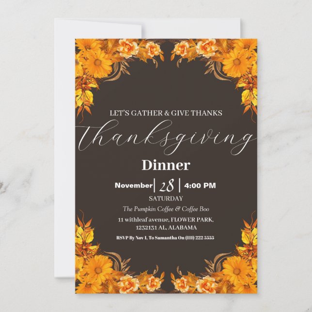 Simple Elegant Thanksgiving Dinner Autumn Fall  Invitation (Front)