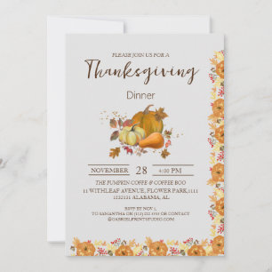 Simple Elegant Thanksgiving Dinner Floral fall Inv Invitation