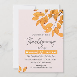 Simple Elegant Thanksgiving Dinner Floral fall  Invitation