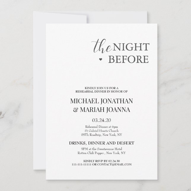 Simple Elegant The Night Before Rehearsal Dinner Invitation (Front)
