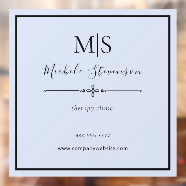Simple Elegant Therapy Clinic Name Initial Blue Window Cling (Sheet 2)